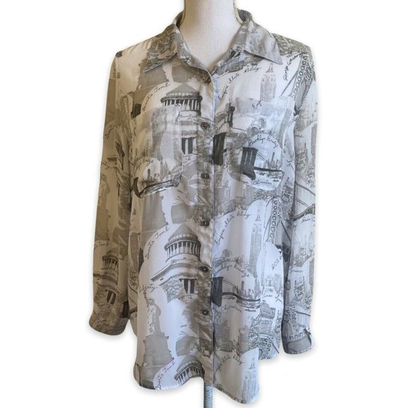 Liz Claiborne Tops - Vintage 90s Liz Claiborne Lizsport New York City Landmarks Blouse Novelty XL